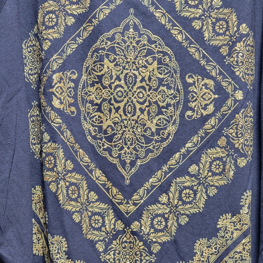 JMS Just My Size by Hanes Navy Blue Gold Medallion Ruched Side Tunic Top 5X - Picture 2 of 8